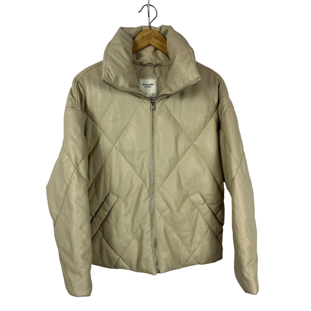 Abercrombie & Fitch Tan Vegan Leather Quilted Puffer Neutral Minimalist Jacket S